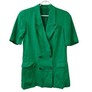 Burberry's Vtg Sz Small 100% Flax Linen Short Sleeve Sport Blazer Kelly Green 80
